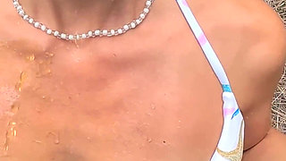 Golden Shower and Huge Pissing Fountain in Sexy Bikini