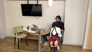 The Slutty Secretary Got Sperm on Her Glasses and Squirted on All Over Office Floor