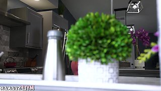 A fiery-haired woman boasting an extraordinarily ample bosom and a remarkably curvaceous posterior.