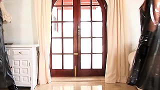 Lesbians in lingerie fucking double toy