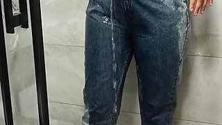 Sexy Show Getting Wet in the Shower in Clothes