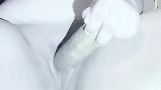 Enjoying the sensuality of my friend and her cucumber in black and white