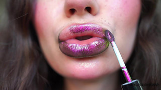 Melting Purple Metal Lips: Shiny Kisses & Messy Spit Play