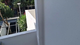 Stepfather Sees Stepdaughter Sunbathing on the Balcony and Comes Over and Cums on Her Tits
