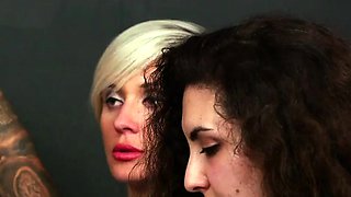 Office CFNM sluts tugging black cock