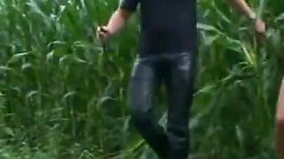 Humiliating whipping with masked girl