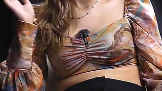 Sweet Russian Blonde Smoking in Colorful Blouse