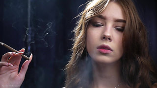 19 Years Old Brunette Is Smoking 100mm Cork Cigarette