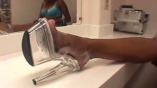 Guy sniffs her black feet and rubs them on himself
