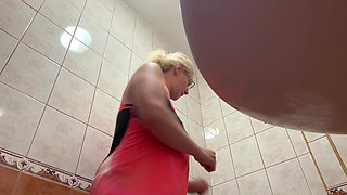Strong pee, explosive squirt and shaking orgasm standing