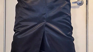 Long black satin skirt with a black satin half slip.