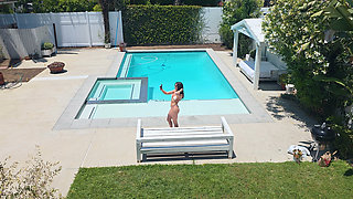 Fit Pool Slut Gets Double Creampied