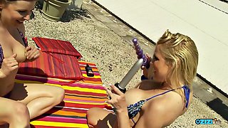Big-Tits Lesbians Rub Bodies in Sunlight Before Outdoor Dildo Play