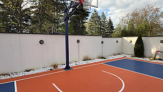 She wanted to throw the ball into the hoop, but it all ended with cum on her ass.