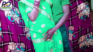 Indian Desi New Bride Bhabhi in Green Saree Blouse Fucked and Cock Sucking