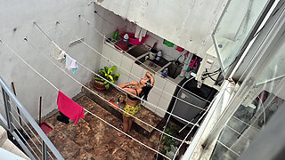 My Neighbor From the House Below Bathes Outside and Was Discovered by Me.