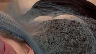 Fuck Me, Stepdaddy! Blue-haired Slut Got Dick in Her Pussy and Was Drenched in Cum.