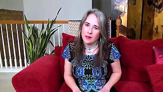 Mature Granny Strips And Toys Her Pussy On Red Sofa