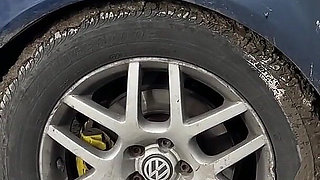 Car Stuck in Mud: Desperate Masturbation, Sloppy Blowjob & Public Facial Cumshot