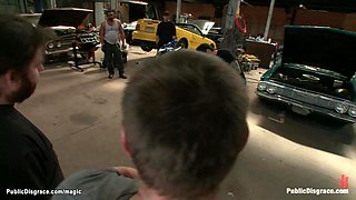Bound blonde ass fucked in public