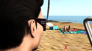 Hot porno! dune buggy, topical beach and crazy glorious brunette