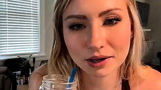 Sensational blonde glamour babe solo and she enjoys it