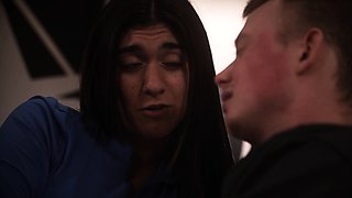 Beautiful Brunette Big Boobs Rides Fake Cock