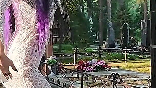 Gothic Witch Wanders the Cemetery, Performs Black Magic Rituals, and Makes You to Worship Her and Satan.
