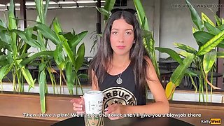 Blonde Babe Swallows Cum in Starbucks Bathroom - Public Toilet Blowjob & Coffee