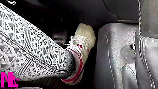 Pedal Pumping in White Sneakers and Cotton Socks