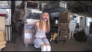 Doll Stool-strapped Ballgagged Jug-captured