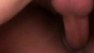 Black woman rubs her pussy and gets fucked by a stiff white cock