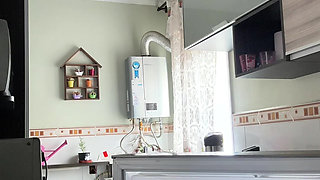 Chubby Latina Cooking in Panties Shirt Big Ass Fat Belly Jiggle