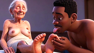 Elderly Granny Getting Feet Oiled & Licked - Sole Licking Pleasure