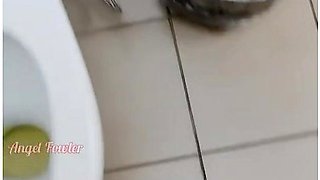 Girl Pissed On Panties And The Floor In A Public Toilet After Holding Urine For A Long Time