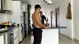 Hot Latina Wife Cheats in Kitchen with Stepbrother - Cuckold Husband Watches