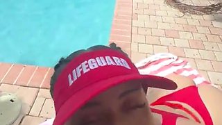Snowbunny lifeguard enjoys outdoor BBC passion by the pool