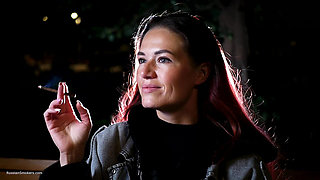 Sexy Russian Beauty Smoking Cigarette by Seaside