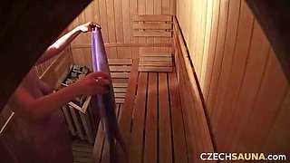 Hot Blonde MILFs Fuck in Steamy Sauna Threesome - Big Tits & Spreads