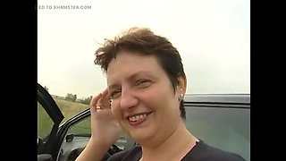 Mature Lady Outdoor Blowjob Near Car - Short Hair MILF Sucks Cock