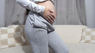 My Pregnant Indian MILF Wife Masturbates in Leggings Then Does Camel Toe in Pink Panties and Orgasms