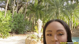 Layton Benton's Bright Passion Ignites Black Wet Poolside Heat