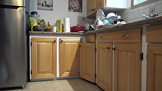 Perverted Stepmother Rimming and Swallowing Her Stepsons Cum in the Kitchen