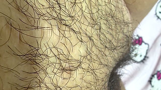 Hot mom massages her giant hairy pussy