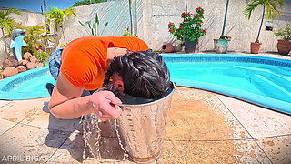 Wet Big Ass Brunette Gets Face Fucked by the Pool