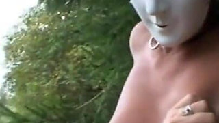 Humiliating stretching whipping in forest