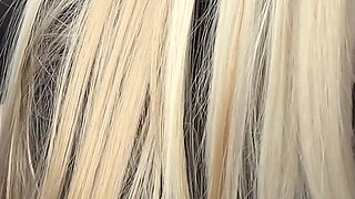 So Horny When I Wear My Stockings and Leather Skirt. Blonde Bimbo Cums on Camera
