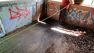 Naked Crotch Rope Walk on Veranda