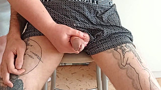 Mother-in-law Jerks off My Cock and Watches a Powerful Shot of Sperm Close up