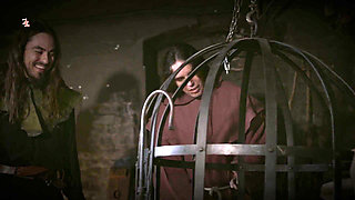 A Naked Witch in a Cage Gets to Feel Ice-cold Water and Hot Wax